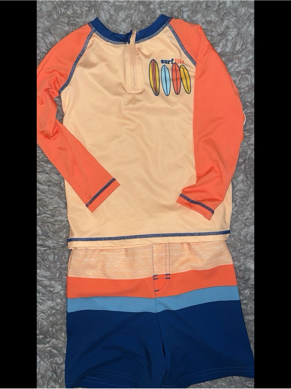 Surf Life Kids Rash Guard & Swim Shorts - Peach & Orange Colorblock